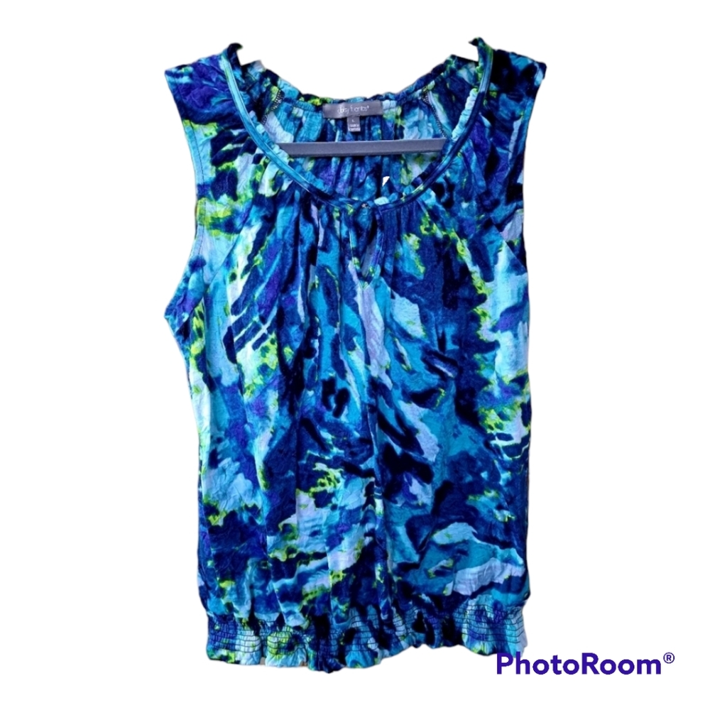 Daisy Fuentes Tie Dye Sleeveless Blouse Top Sz L Blue & Green